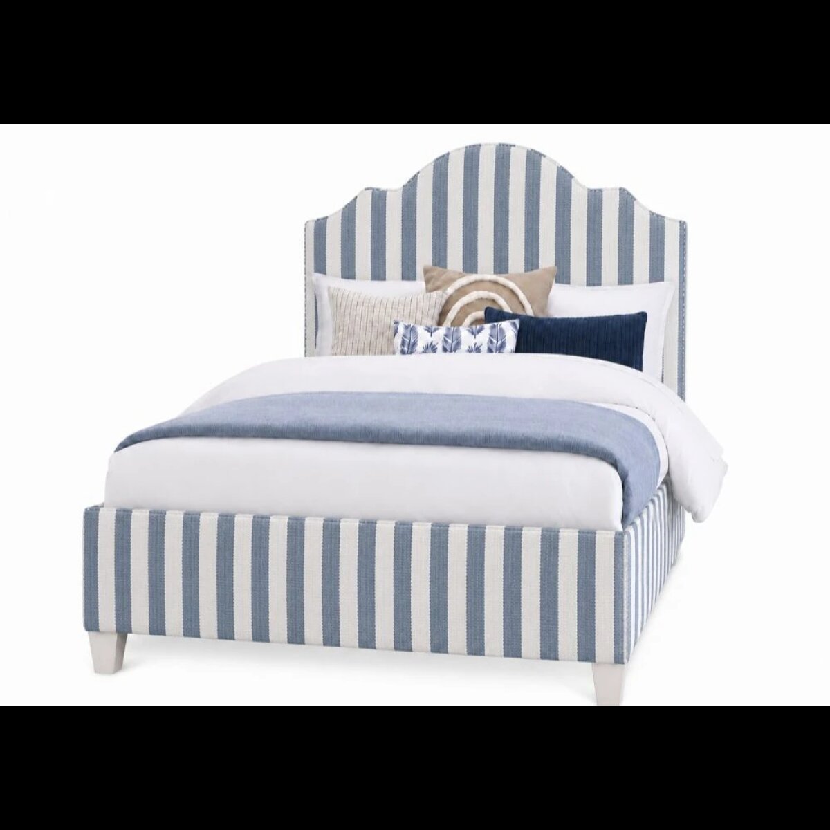 85a0be59fc8d53f5faaa63c9c17b6c05 Tide & Timber Full Blue Stripe Upholstered Bed - 830/831/834/835-441S - Image 1