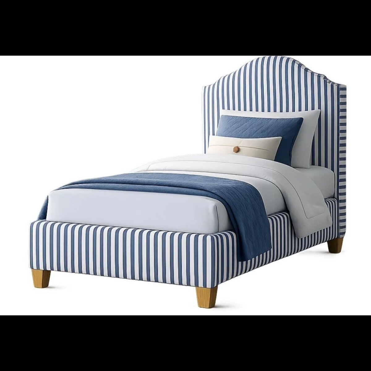 ad352895978d1025e17e97f0d3993fec Tide & Timber Blue Stripe Twin Upholstered Bed - 830/831/833/834/835-331S - Image 1