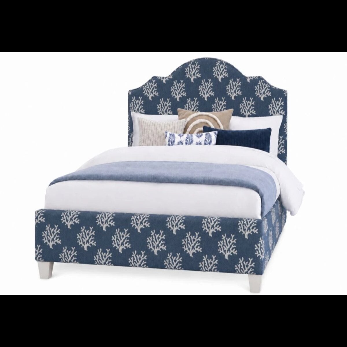 bc3e199bc59303877a2cf5b04878a795 Tide & Timber Queen Blue Coral Upholstered Bed - 830/831/834/835-551C - Image 1